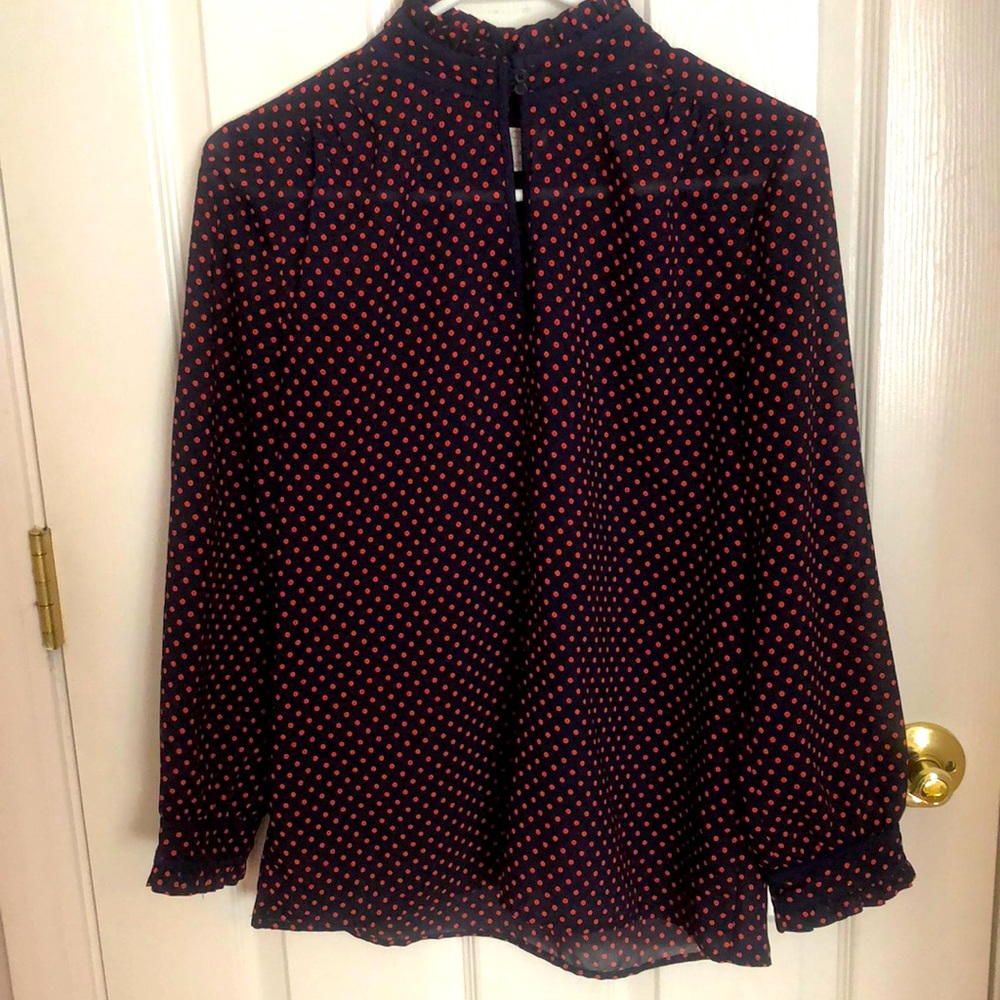 J Crew navy polka dot chiffon blouse